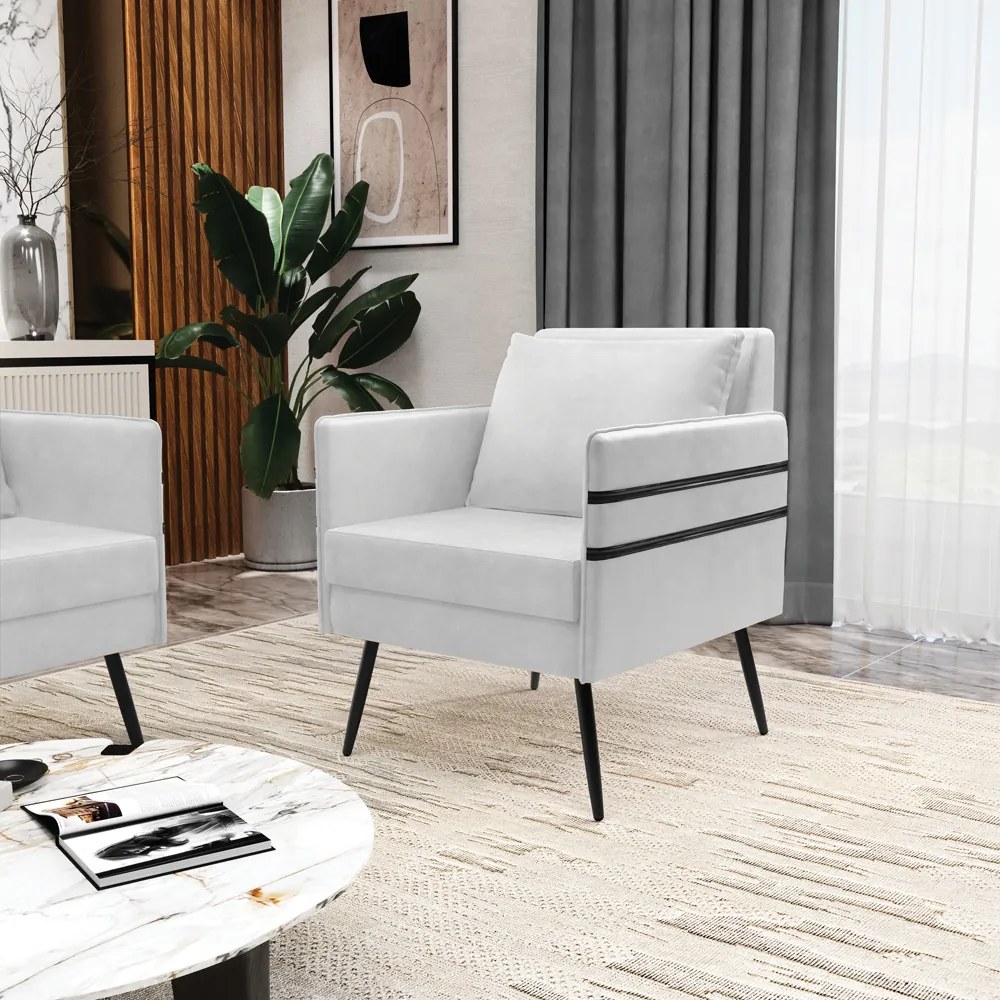 Kit 02 Poltronas Mari Corano Pés Palito de Ferro Preto D03 - D'Rossi - Branco
