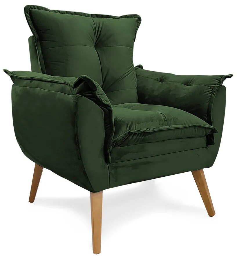 Poltrona Decorativa Apolo Pés Madeira Veludo Verde - Sheep Estofados - Verde escuro