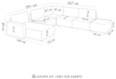 Sofá de Canto Chaise 5 Lugares 290cm Bristol Z32 Linho Cru   - Mpozena