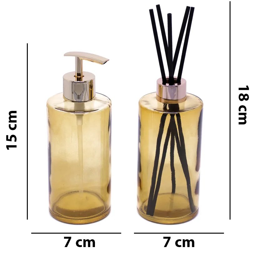 Kit Difusor e Porta Sabonete Liquido de Vidro Amarelo - D'Rossi