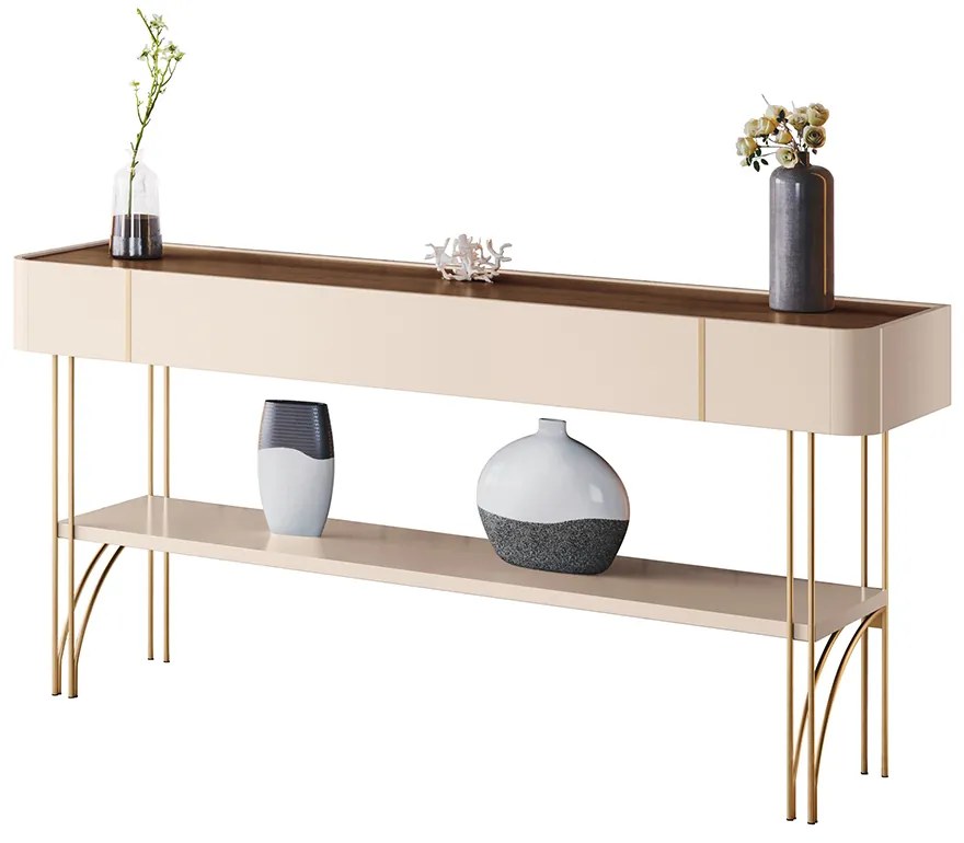 Aparador de Sala com Prateleira Horus Off White/Castanho H01 - D'Rossi
