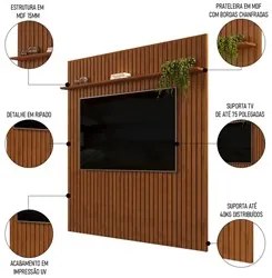 Painel para TV 75 Polegadas Ripado 250x240cm Pratisk D04 Freijó - Mpoz