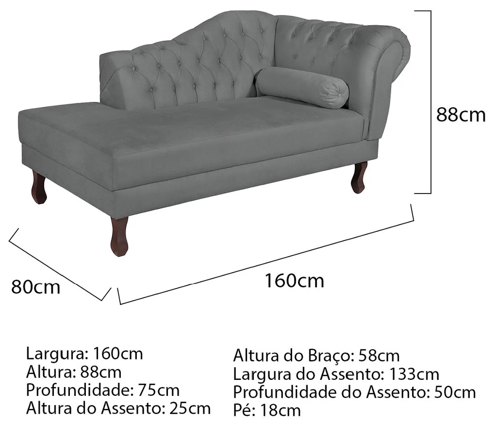 Recamier Diana 160cm Lado Esquerdo Corano Cinza - ADJ Decor