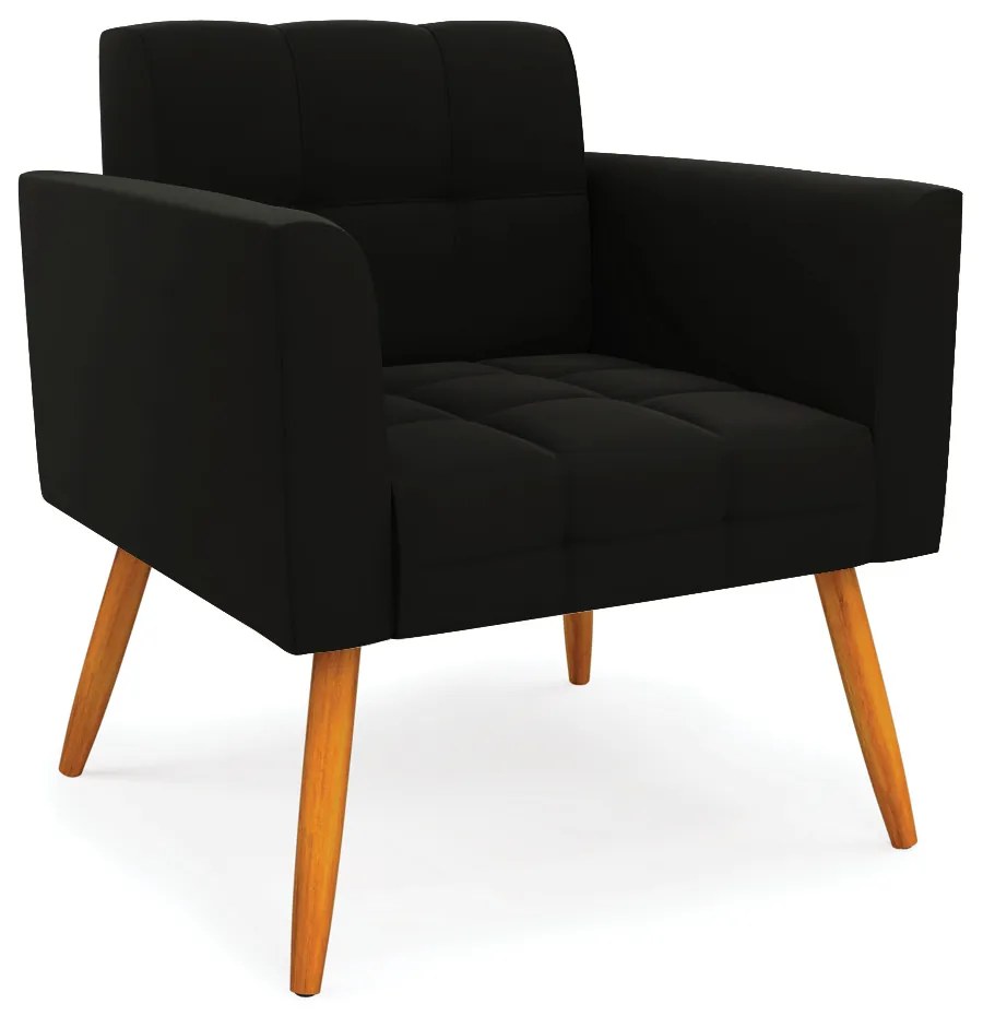 Kit 1 Sofá Namoradeira e 2 Poltronas Elisa Suede Pés Palito Castanho - D'Rossi - Preto