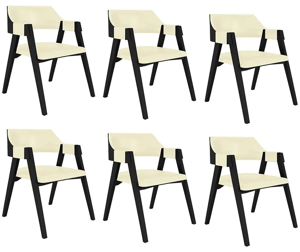 Kit 6 Cadeiras Sala de Jantar e Jogos Carteados Madeira Maciça Poker PU OffWhite/Preto G42 - Gran Belo