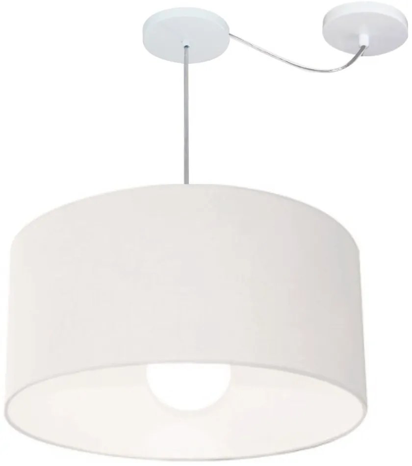Lustre Pendente Cilíndrico Com Desvio Md-4232 Cúpula em Tecido 55x25cm Branco - Bivolt