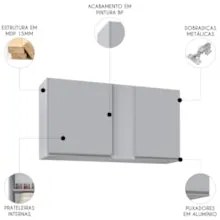 Armário de Cozinha Aéreo 100cm 2 Portas Indiana Cinza Claro - Lumil