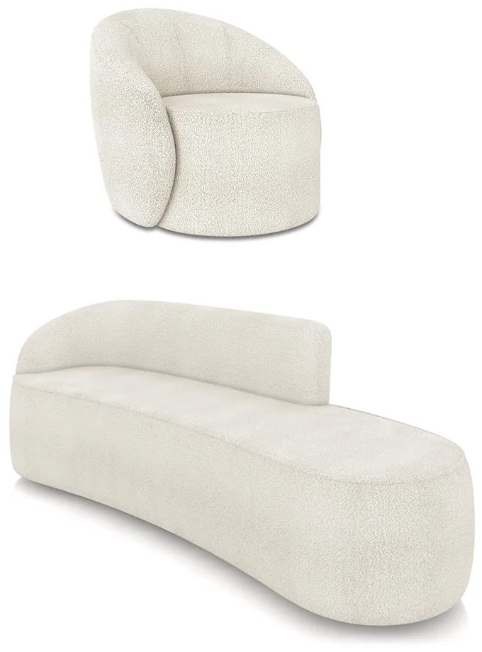 Sofá 4 Lugares Orgânico 220cm Morgan e Poltrona Lua Bouclê - Verde - Off White