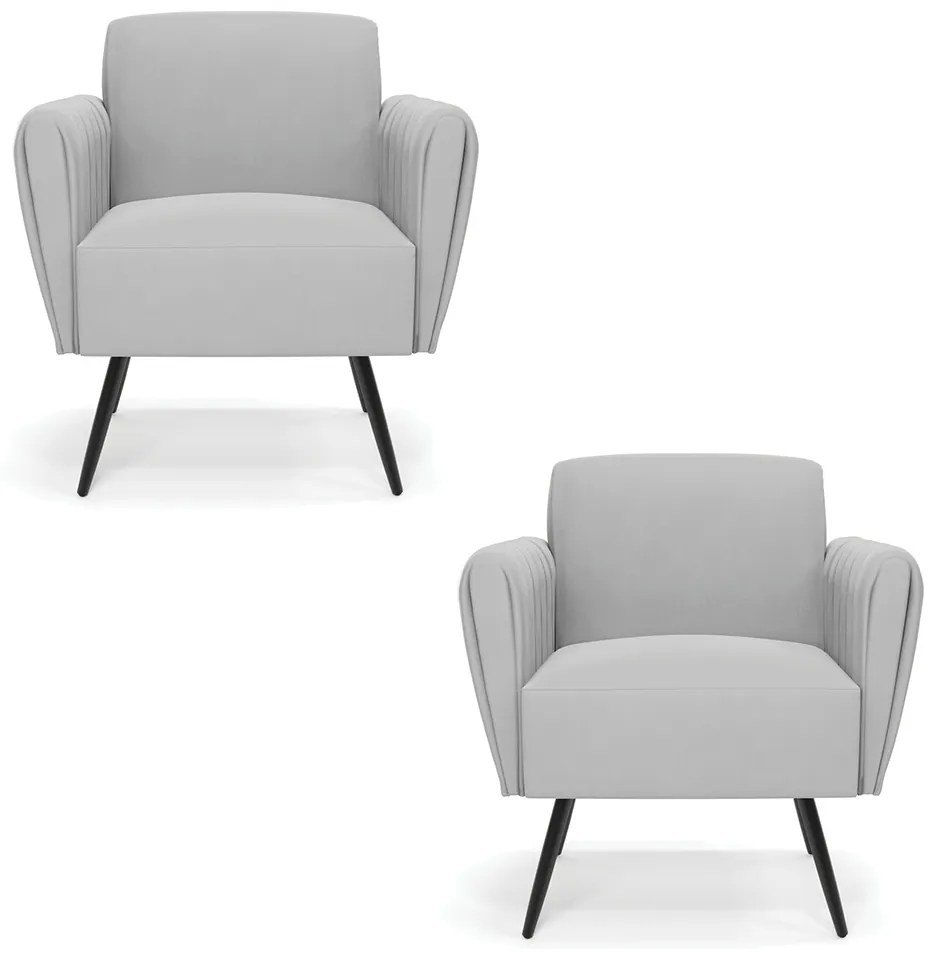 Kit 2 Poltronas Pés Palito de Ferro Bruna Suede D01 - D'Rossi - Cinza
