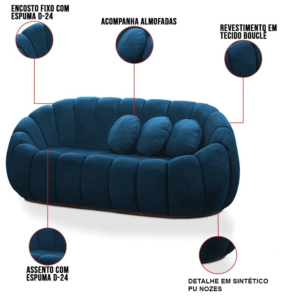 Sofá 2 Lugares com Poltrona Giratória Orgânica Cloud Bouclê E03 - D'Rossi - Azul Marinho