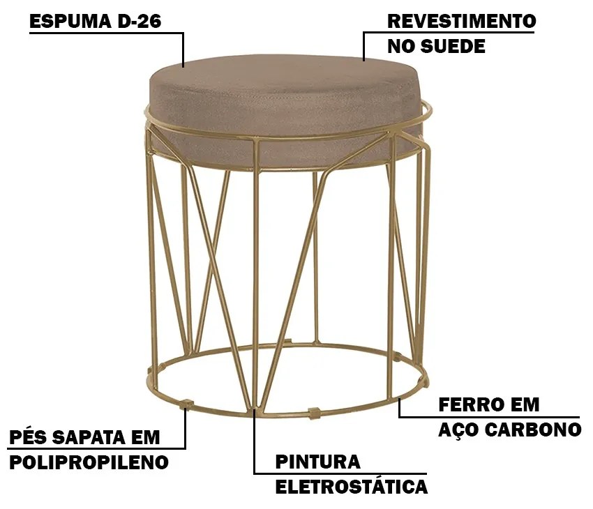 Kit 2 Puffs Decorativo Sala de Estar Base Gold Chloe Suede Cappuccino G41 - Gran Belo