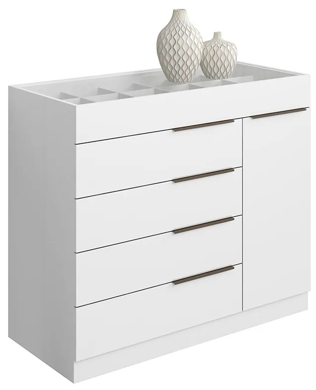 Cômoda Quarto Porta Jóias com Tampo Vidro 111cm Stefanie A09 - D'Rossi - Branco