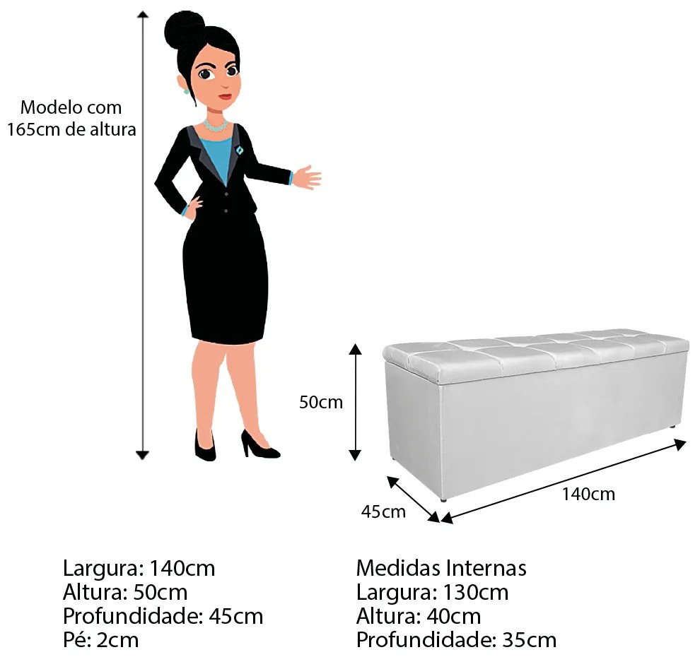 Calçadeira Estofada Manchester 140 cm Casal Suede Branco - ADJ Decor