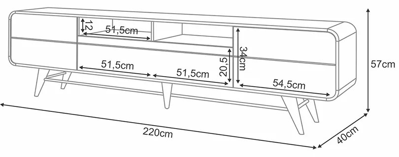 Rack para Sala Bancada de TV 85 Pol 220cm Alissa Off White/Cinamomo H01 - D'Rossi