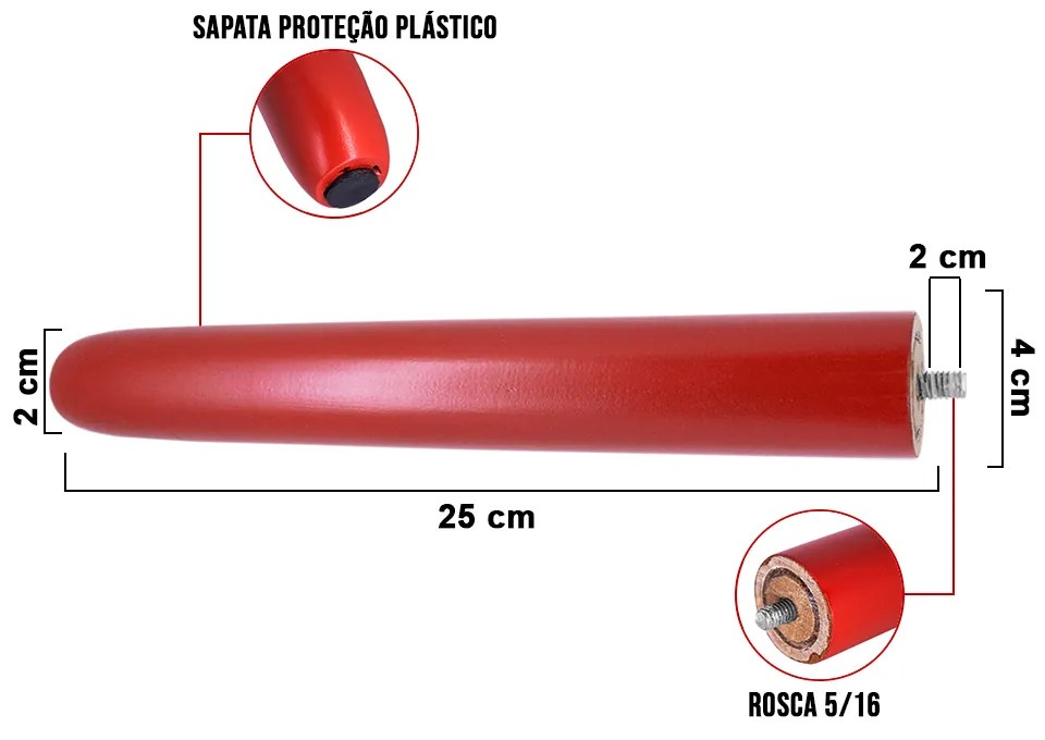 Kit 04 Pés Palito Vermelho 25 cm D10 - D'Rossi