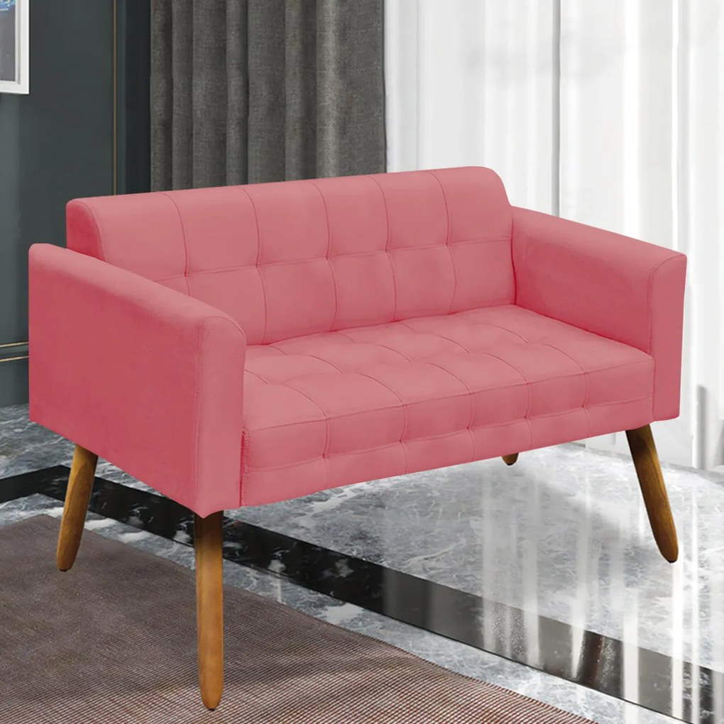 Conjunto 2 Poltronas e 1 Namoradeira Pés Palito Karen Suede Rosê G19 - Gran Belo