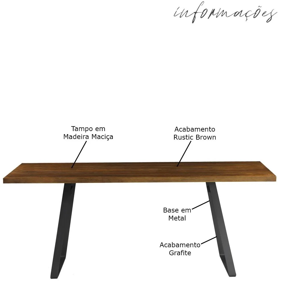Mesa Sala de Jantar Cozinha Ogleary 160cm Grafite Madeira Maciça Rustic Brown G54 - Gran Belo