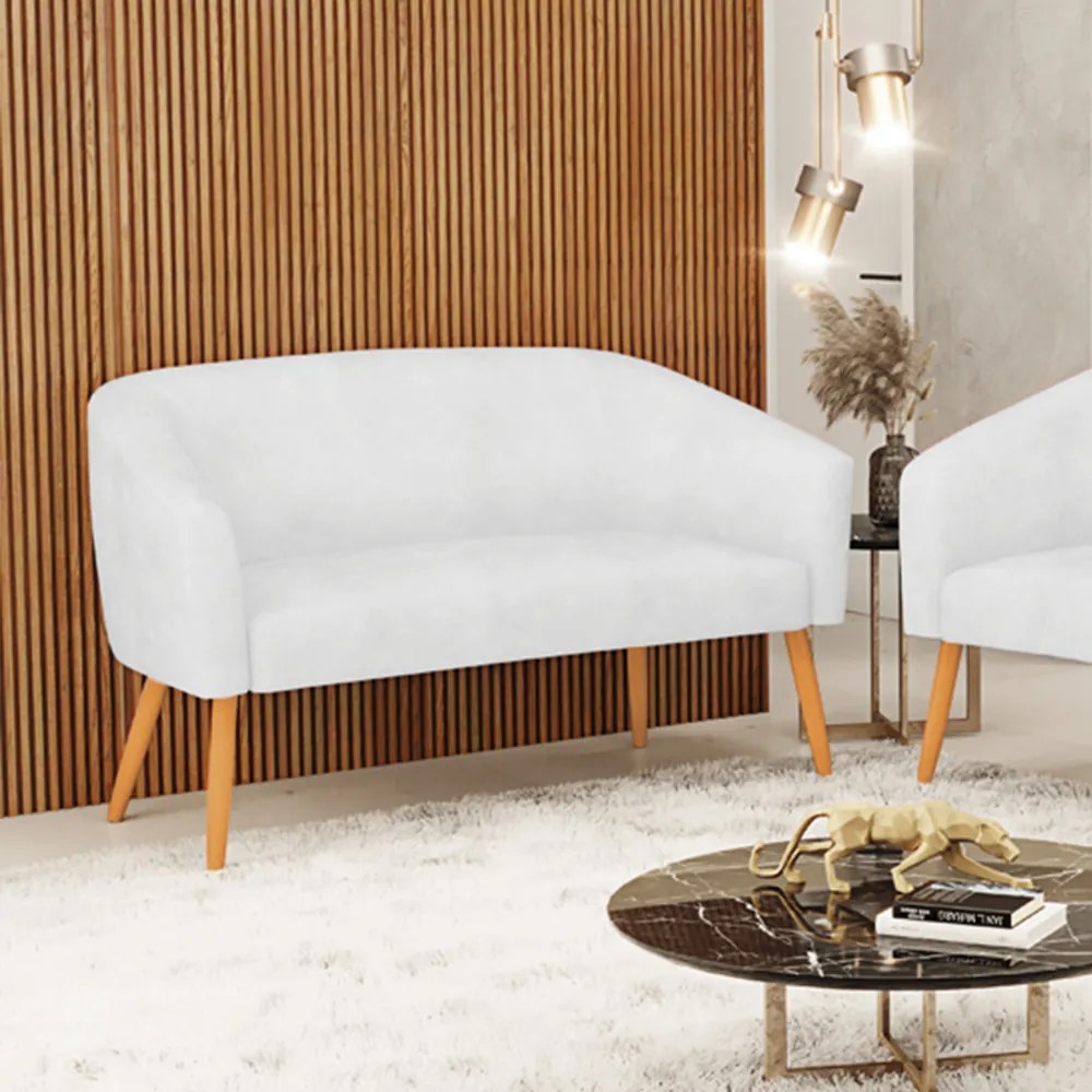 Sofá 2 Lugares Namoradeira Pé Palito Castanho Stella Sintético PU D03 - D'Rossi - Branco