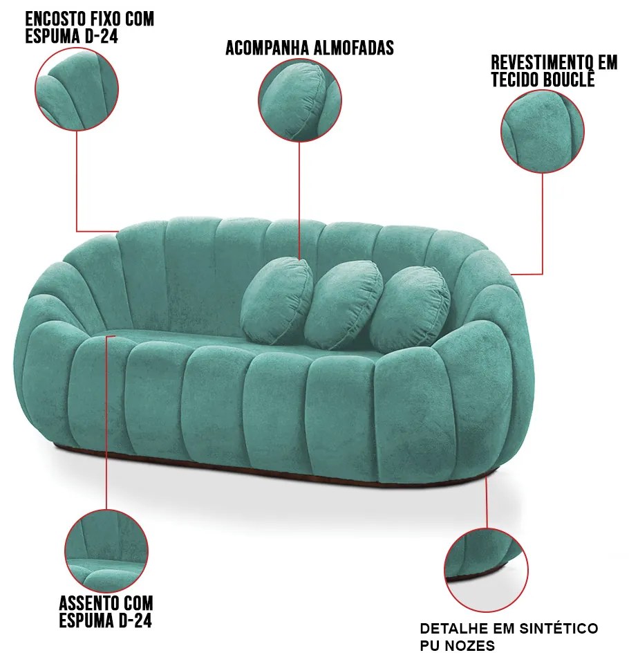 Sofá 2 Lugares com Poltrona Giratória Orgânica Cloud Bouclê E03 - D'Rossi - Azul Turquesa
