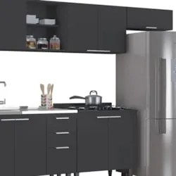 Armário de Cozinha CP06 Com Pia 150cm Pérola Z34 Preto      - Mpozenat