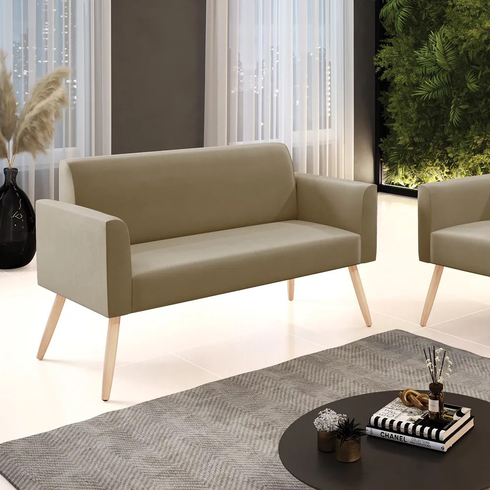 Sofá Namoradeira Pés Palito Natural Marisa Suede Marrom Rato D03 - D'Rossi