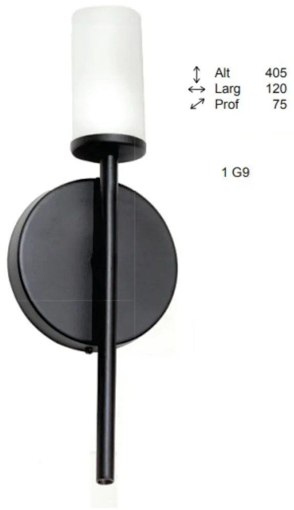 Arandela Fence Haste Vertical Longa Vidro Tubo 12X7,5X40,5Cm 1Xg9 - Ol... (GRAFITE / DOURADO BRILHO)