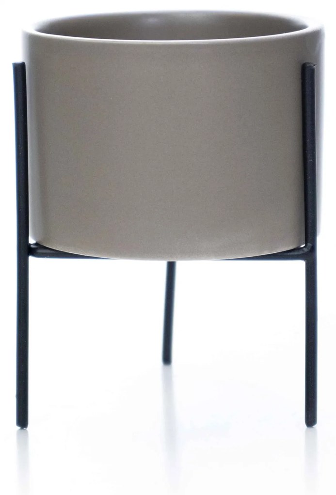Cachepot Cinza com Suporte em Metal P 10X8 cm - D'Rossi