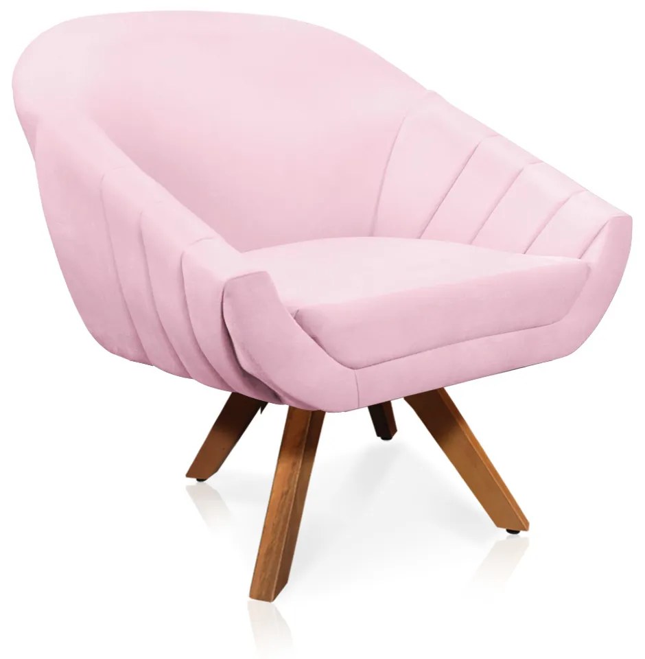 Kit 01 Namoradeira 02 Lugares e 01 Poltrona Giratória Giovana Suede Rosa Bebê Base Madeira MM30 - D'Rossi