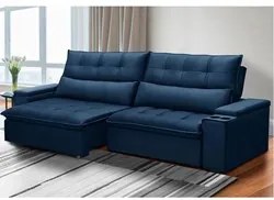 Sofá Retrátil Reclinável 3 Lugares 250cm Moritz F05 Veludo Azul - Mpoz