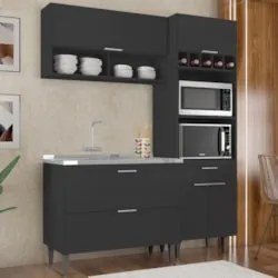 Armário de Cozinha CP02 Com Pia 100cm Pérola Z34 Preto      - Mpozenat