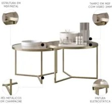 Mesa de Centro Pés Metálicos Kit 2 Thor Espelho/Champagne E05 - Mpozen