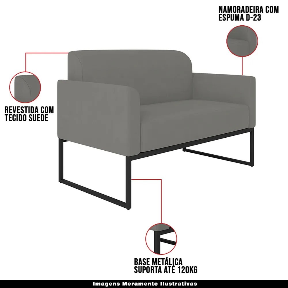 Poltrona Namoradeira Decorativa Isabella Base Industrial Suede Grafite/Preto G19 - Gran Belo