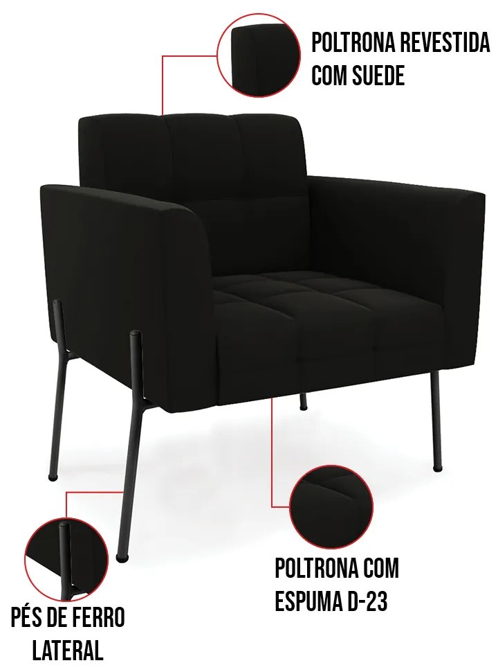 Poltrona Pé de Ferro Preto para Sala Elisa Suede D03 - D'Rossi - Preto