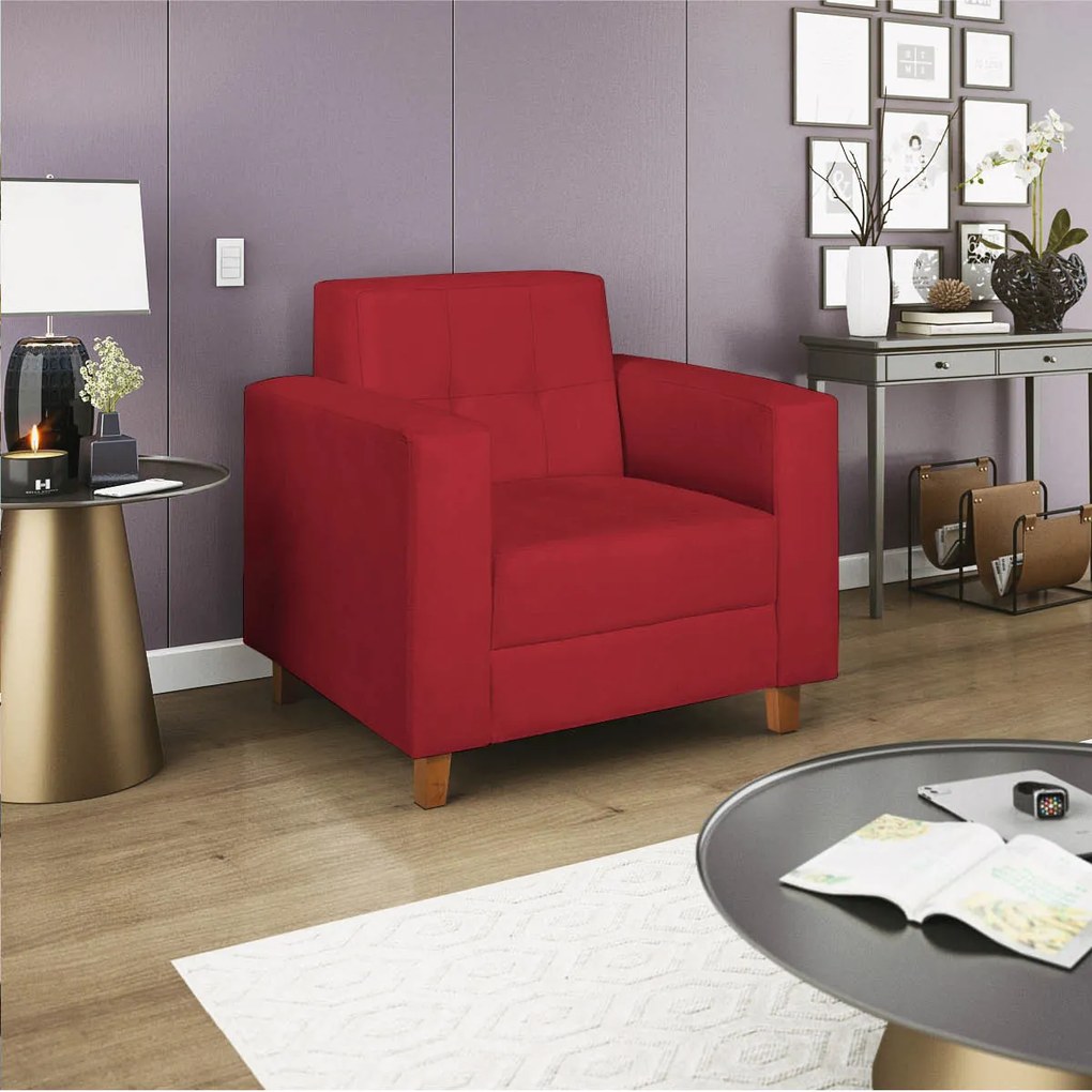 Poltrona Decorativa Denver Suede Vermelho - ADJ Decor