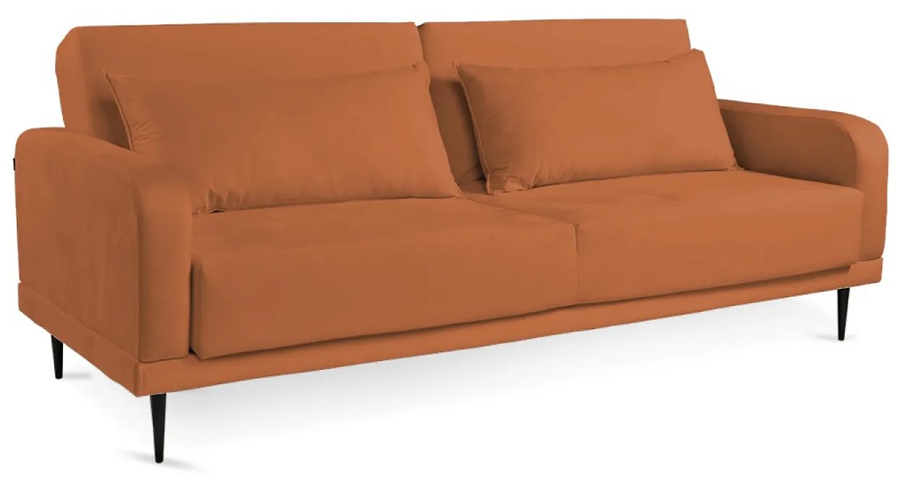 Sofá Cama 03 Lugares Angel Veludo Pés Tabaco - D'Rossi - Ferrugem