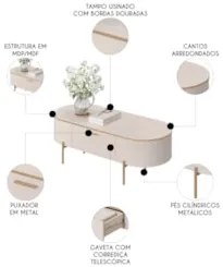 Mesa de Centro Para Sala Pés Metálicos Clover D04 Off White - Mpozenat