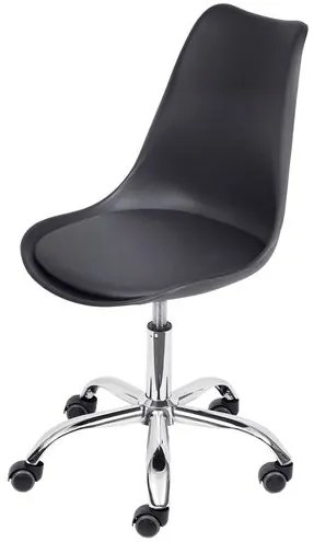 Cadeira Leda Eames Polipropileno cor Preto com Base Rodizio Cromado - 69585 Sun House