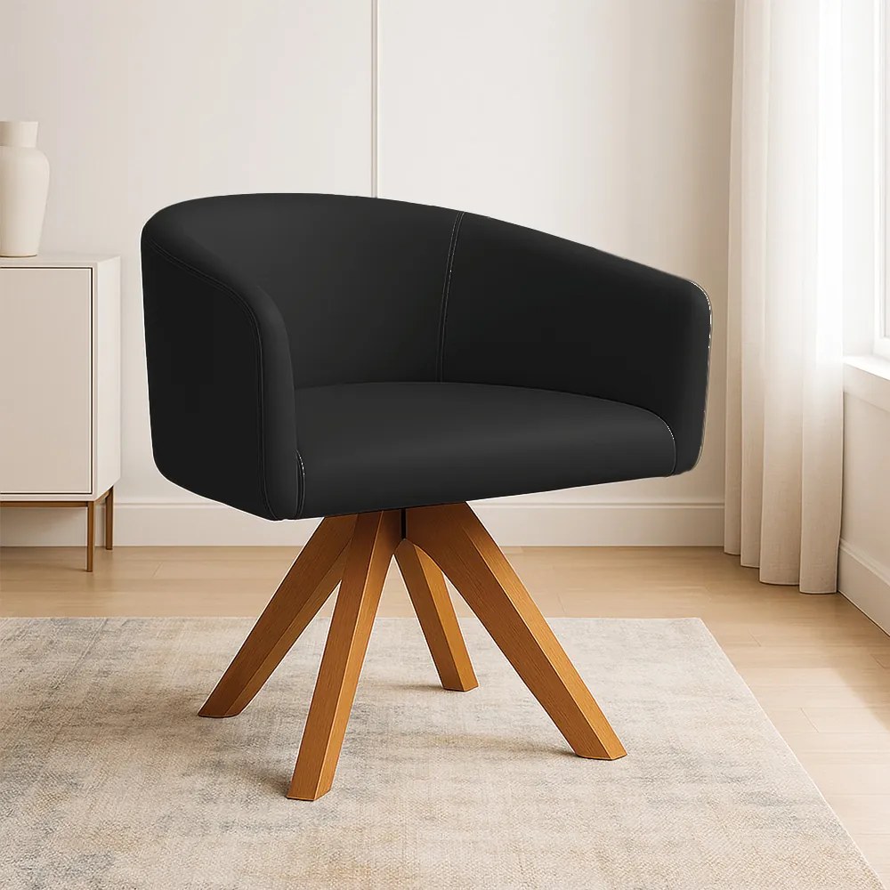 Poltrona Sala Base Giratória Madeira Arielle Sintético D03 - D'Rossi - Preto