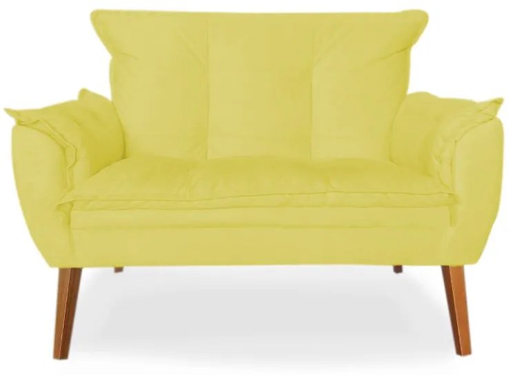 Kit 2 Poltronas 1 Namoradeira Apolo Pés Madeira Suede Amarelo - Sheep Estofados - Amarelo