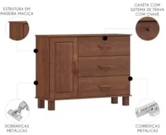 Cômoda Para Quarto 118cm 1 Porta 3 Gavetas Renzo Imbuia F07 - Mpozenat