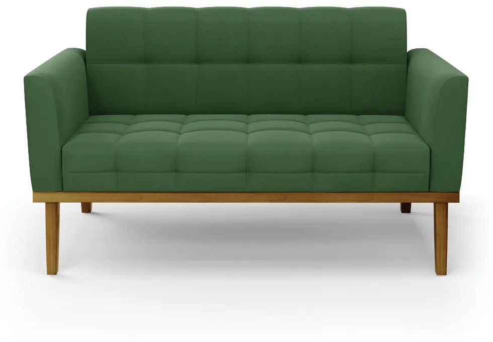 Sofá Namoradeira 2 Lugares Base de Madeira Castanho Elisa Suede D03 - DRossi - Verde