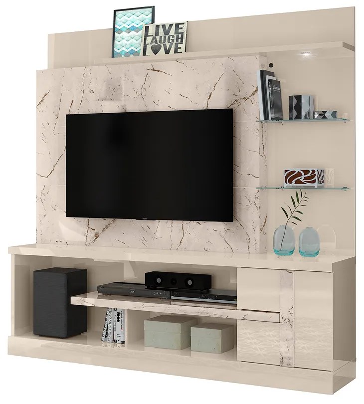 Estante de TV 55 Pol 182cm Sala de Estar Elaris Calacata/Off White M20 - D'Rossi
