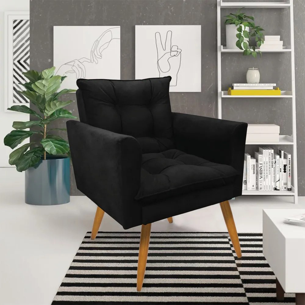 Kit 1 Sofá Namoradeira e 2 Poltronas Tais Suede Pés Palito Castanho - D'Rossi - Preto