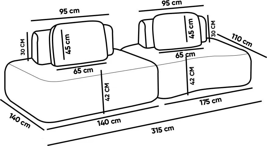 Sofá 2 Lugares Orgânico com Módulo Central e 1 Canto Berlim Bouclê Caramelo K01 - D'Rossi