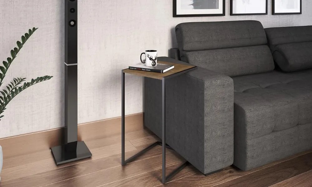 Mesa Lateral Encosto Para Sofa Industrial Vermont - Preto