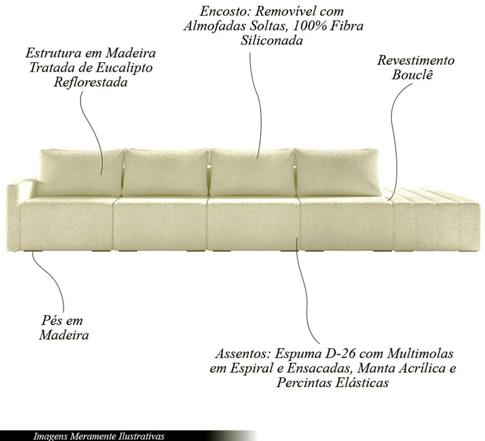 Sofá Ilha Modulado Milos 392cm Puff Lateral Bouclê Off White G33 - Gran Belo