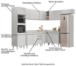 Armário de Cozinha Modulada de Canto 8 Peças CP02 Balcão com Tampo Bra