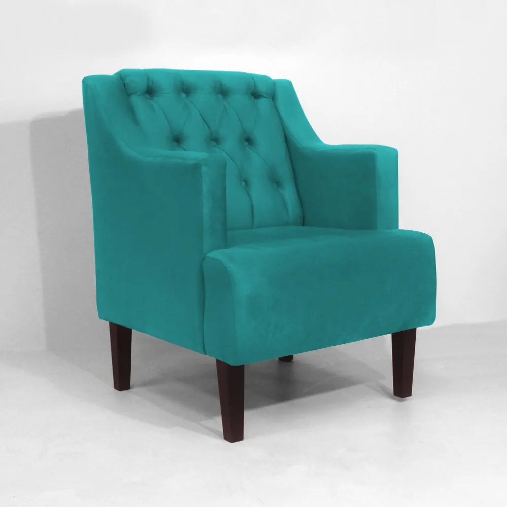 Poltrona Classic Suede Azul Tiffany Pés Palito Sala, Quarto, Decoração