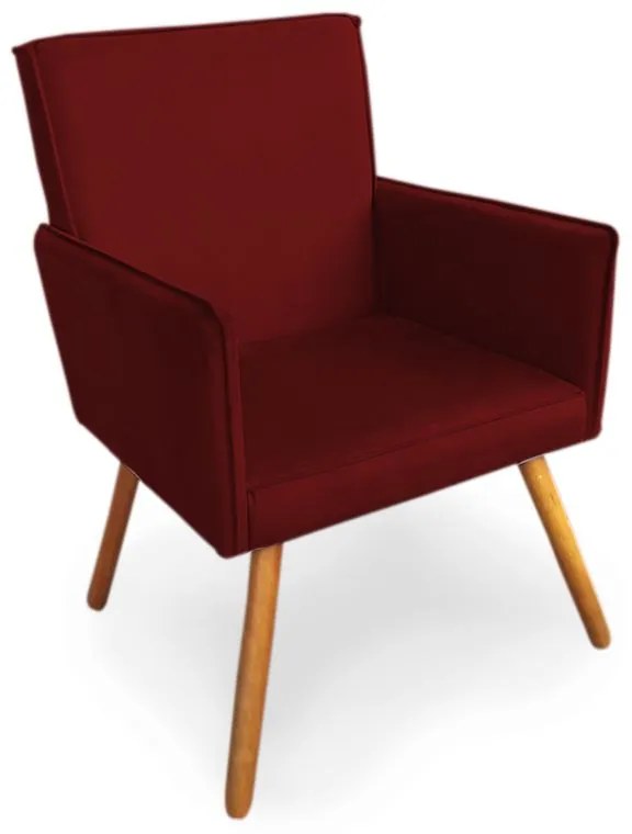Poltrona Decorativa Vênus com Debrum Pés Palito Madeira Suede Bordô - Sheep Estofados - Vermelho escuro