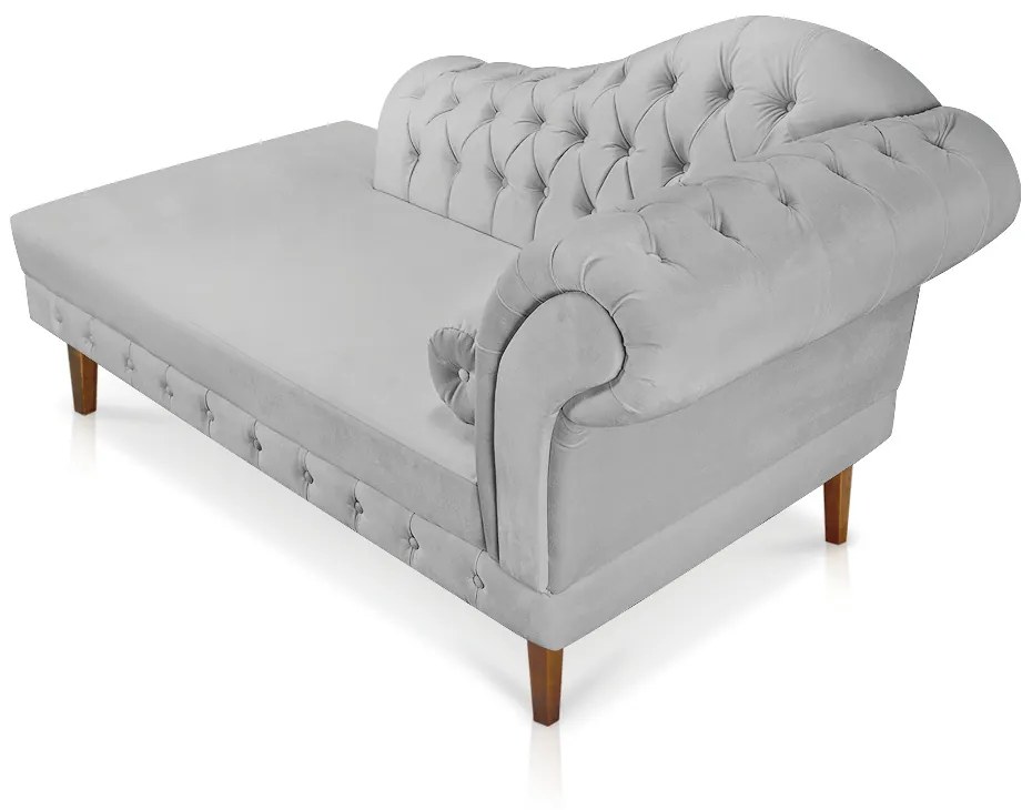 Divã Recamier Capitonê Mônaco 165 cm Suede Cinza Pés Chanfrado- D'Rossi